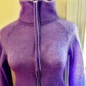 J Crew Lavender Mohair Blend Cardigan with Full Zip Turtle Neckline Size L